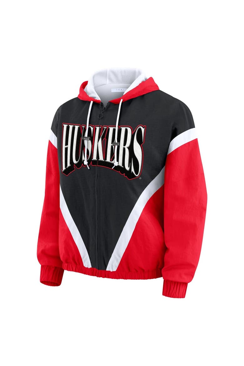 Women's WEAR by Erin Andrews Scarlet/Black Nebraska Huskers Colorblock Full-Zip Hoodie Windbreaker Jacket, Alternate, color, Scarlet