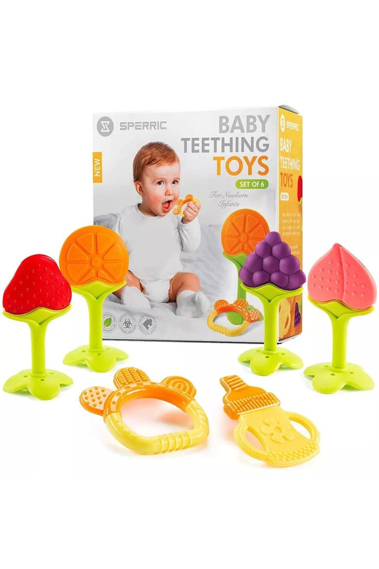 Silicone Baby Teethers Freezer Safe Gift Set, 6-Piece, Main, color, Fruits
