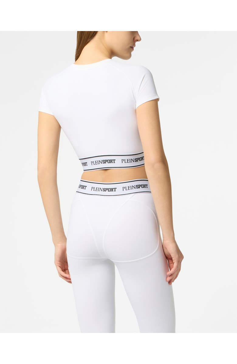 PLEIN SPORT Fleece Cropped T-Shirt Women, Alternate, color, White