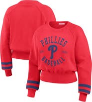 WEAR by Erin Andrews Women's WEAR by Erin Andrews  Red Philadelphia Phillies Vintage Washed Cropped Pullover Sweatshirt