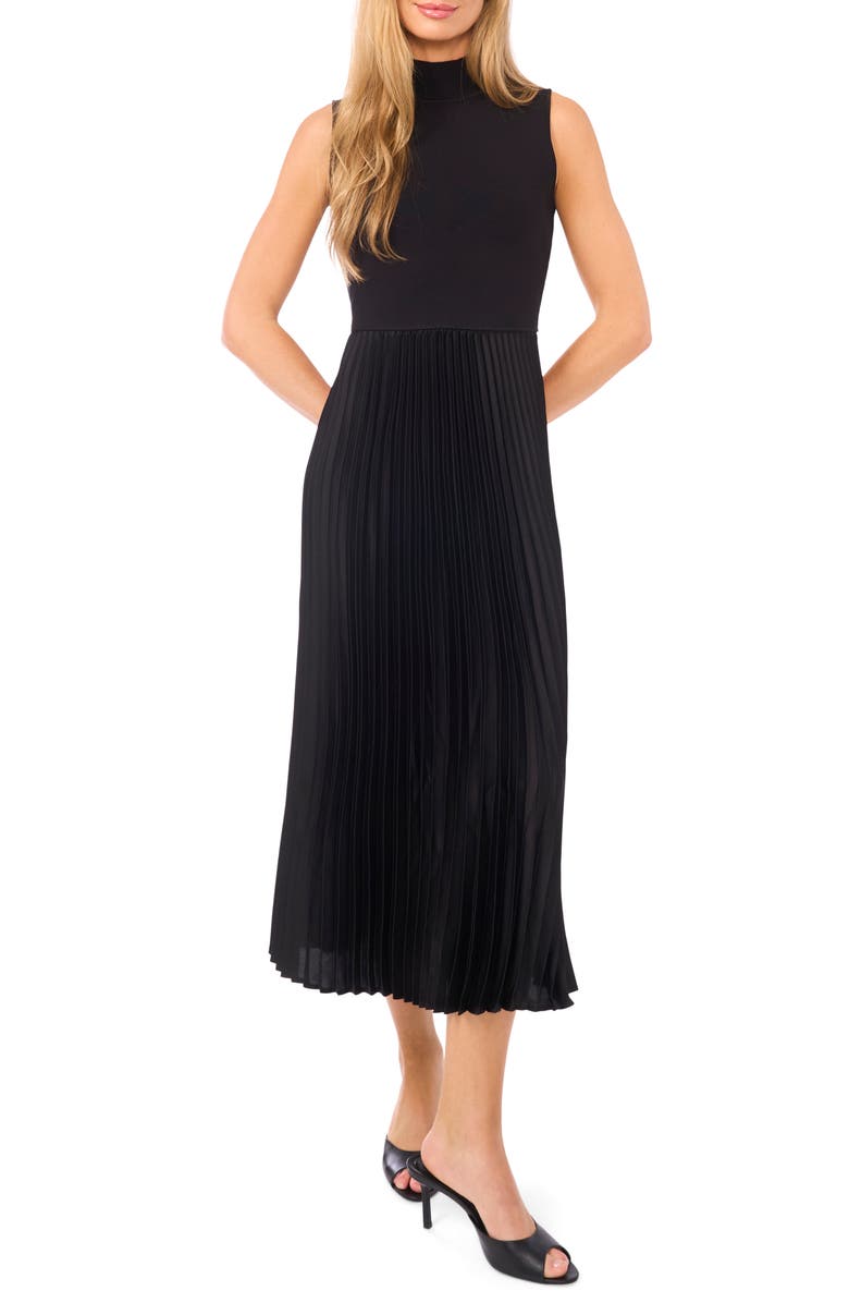 Halogen<sup>®</sup> Mixed Media Sleeveless Midi Dress, Main, color, Rich Black