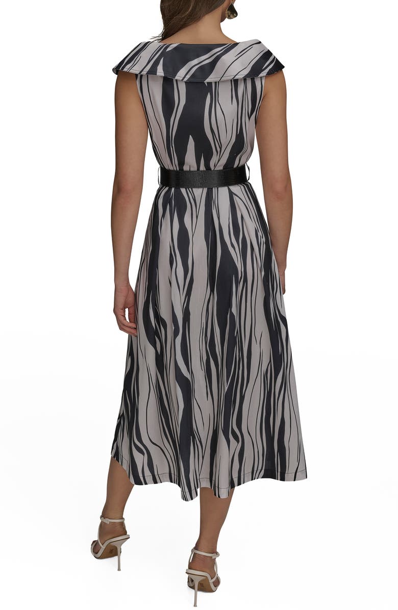 Donna Karan New York Zebra Print Notched Lapel Belted Midi Dress, Alternate, color, Black/ Pristine