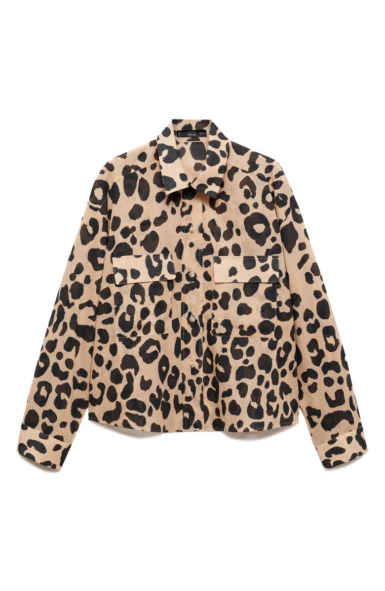 MANGO Animal Print Cotton Button-Up Shirt, Main, color, Ecru