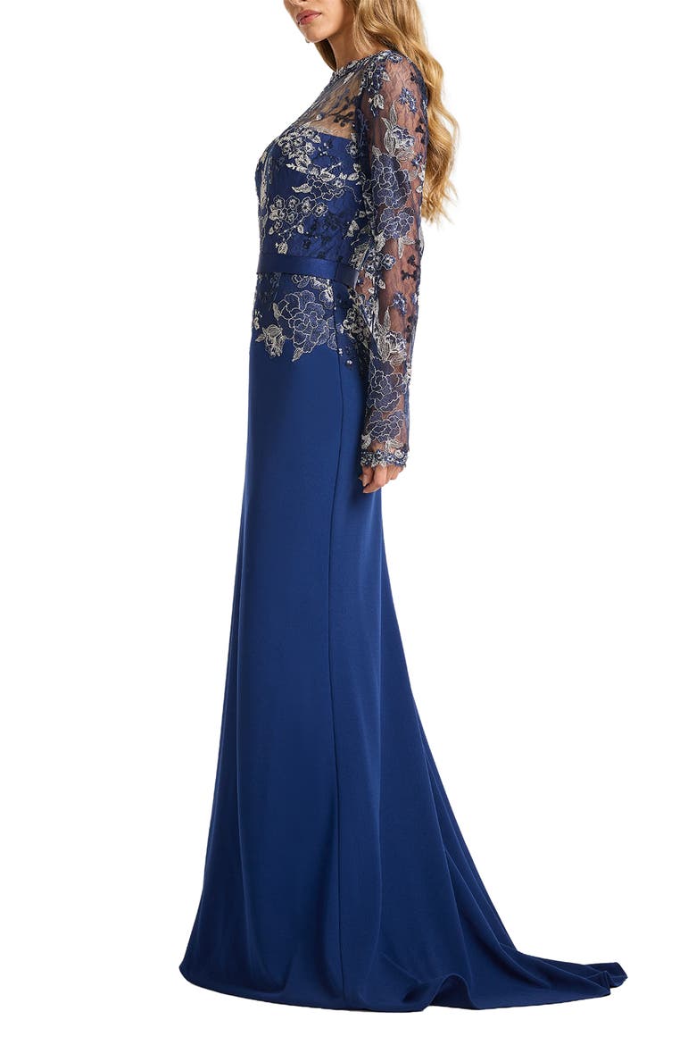 Floral Lace Embroidery Long Sleeve Gown, Alternate, color, MIDNIGHT