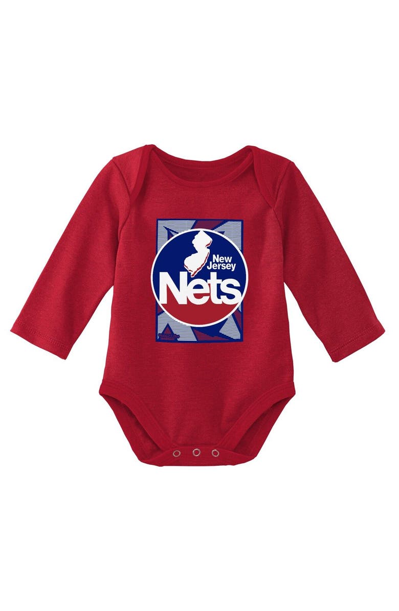 Mitchell & Ness Newborn & Infant Mitchell & Ness Blue/Red New Jersey Nets 3-Piece Hardwood Classics Bodysuits & Cuffed Knit Hat Set, Alternate, color, Blue