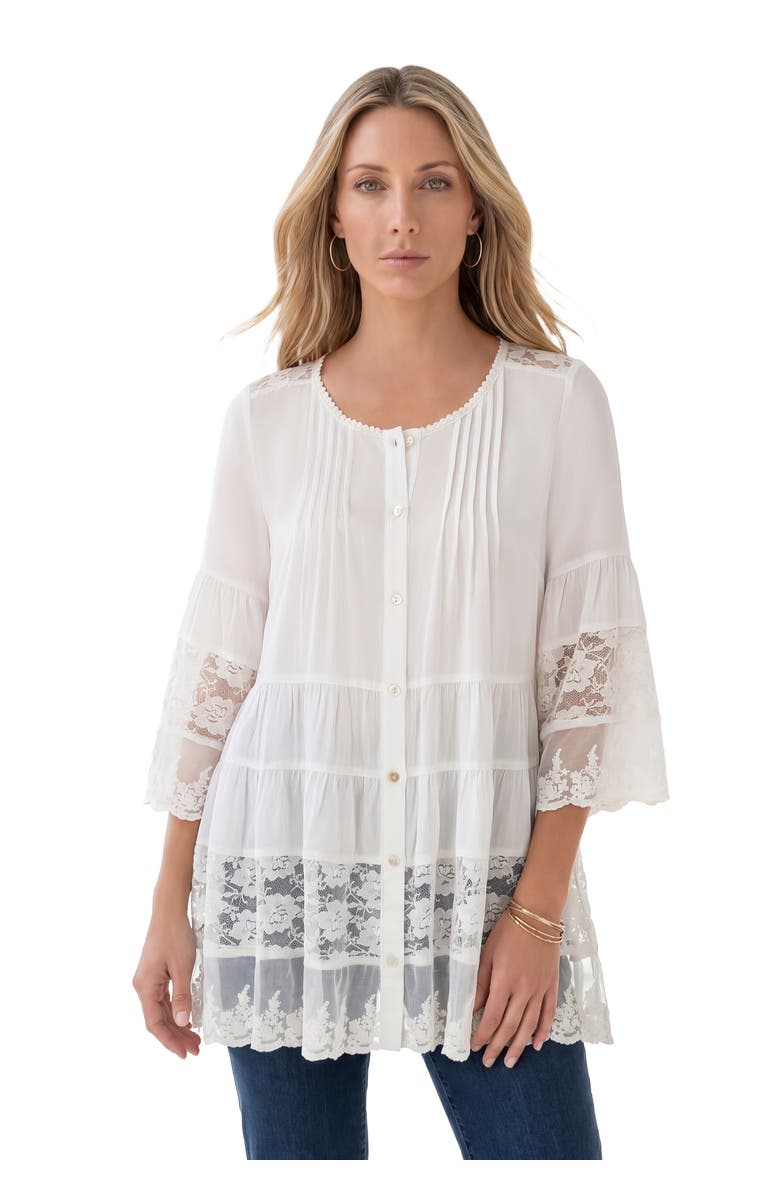 Roaman's Lace Illusion Blouse, Main, color, White
