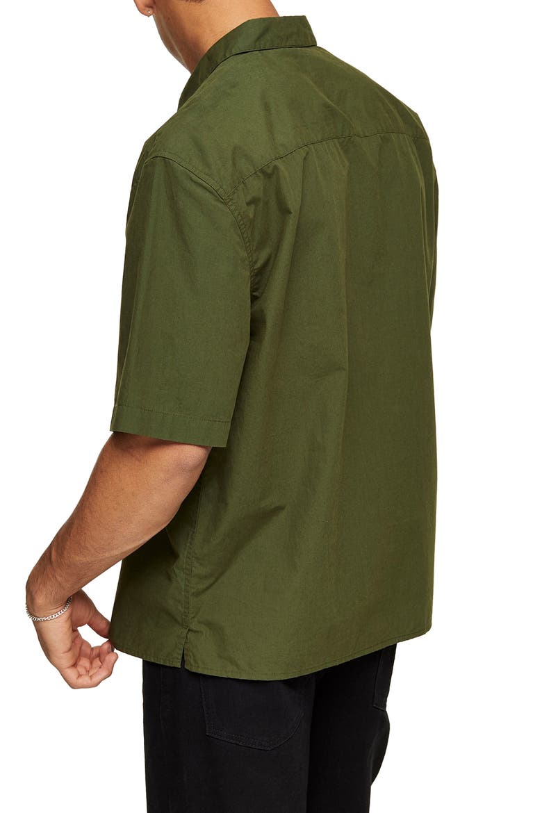 Oversize Short Sleeve Button-Up Shirt, Alternate, color, OLIVE