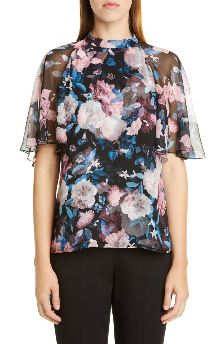 Erdem Floral Silk Chiffon Blouse, Main, color,