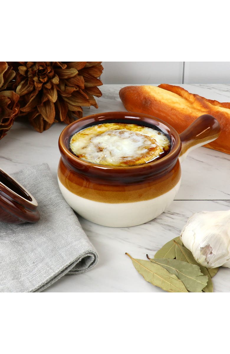 Elama 4 Piece Long Handle 15 Ounce French Onion Soup Bowl with Lid, Alternate, color,