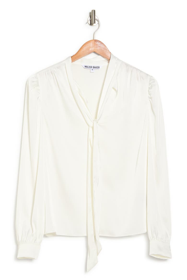 Duchess Long Sleeve Satin Necktie Blouse, Alternate, color, IVORY