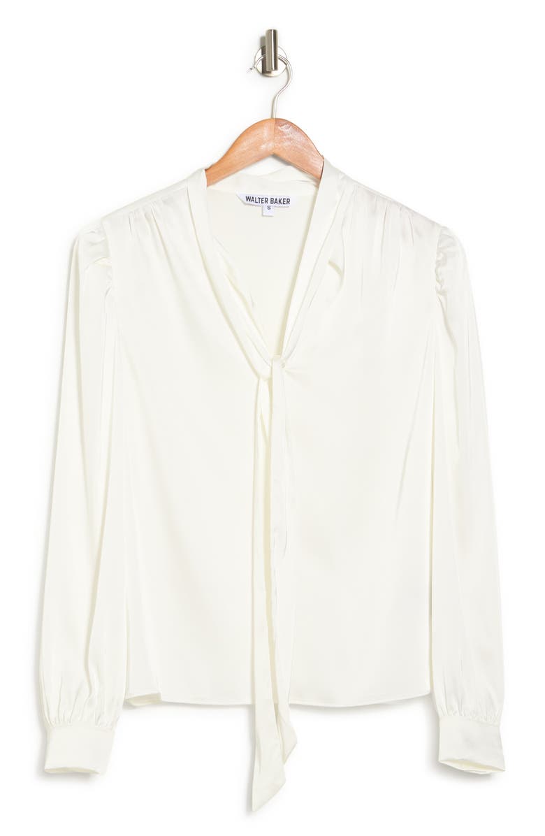 Walter Baker Duchess Long Sleeve Satin Necktie Blouse, Alternate, color, Ivory