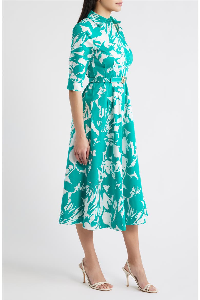 Floral Print Midi Dress, Alternate, color, BERYL GREEN/ CRISPT WHITE