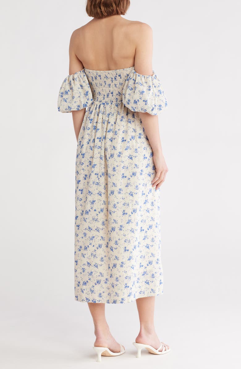 Lush Off the Shoulder Pleated Midi Dress, Alternate, color, Cream Blue Floral
