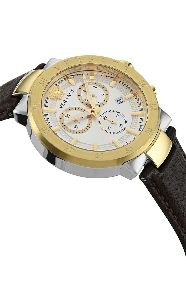 Versace Urban Mystique Quartz Chronograph Leather Strap Watch, 43mm, Alternate, color,