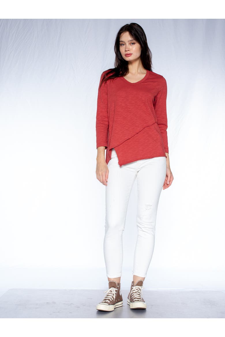 Crew 3/4 Sleeve EZ Cross Over Hem Shirt, Alternate, color, Grey Heather