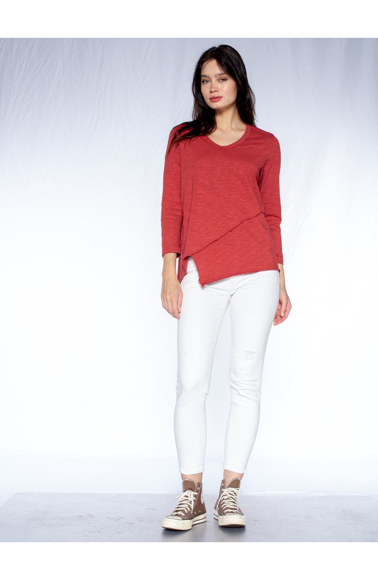 WILT Clothing Crew 3/4 Sleeve EZ Cross Over Hem Shirt, Alternate, color, Grey Heather