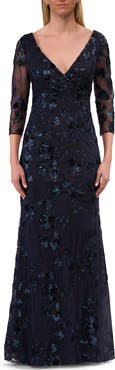 La Femme Three Quarter Sleeve Sequin Lace Mother of the Bride Dress