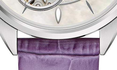 Bulova Women's Automatic Purple Leather Strap Watch 34.5mm In Purple/silverone