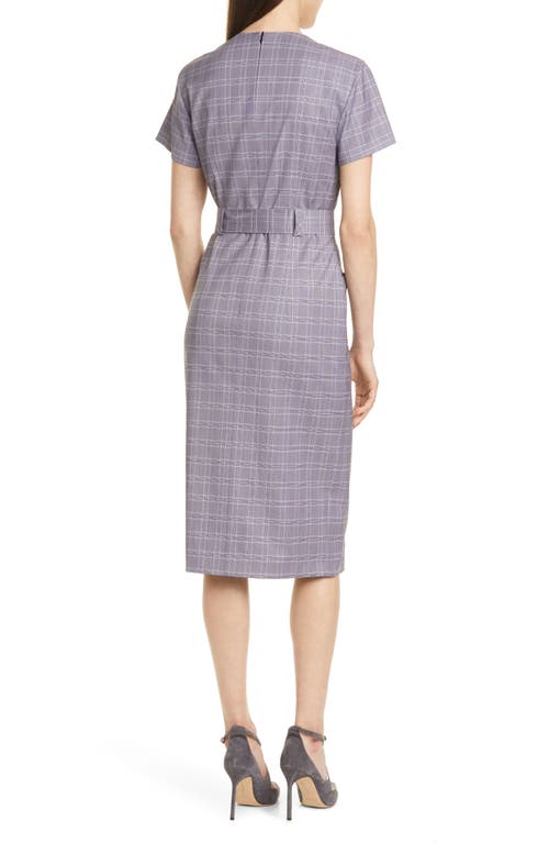 Hugo Boss Danetty Plaid Belted Sheath Dress In Lilac Fantasy
