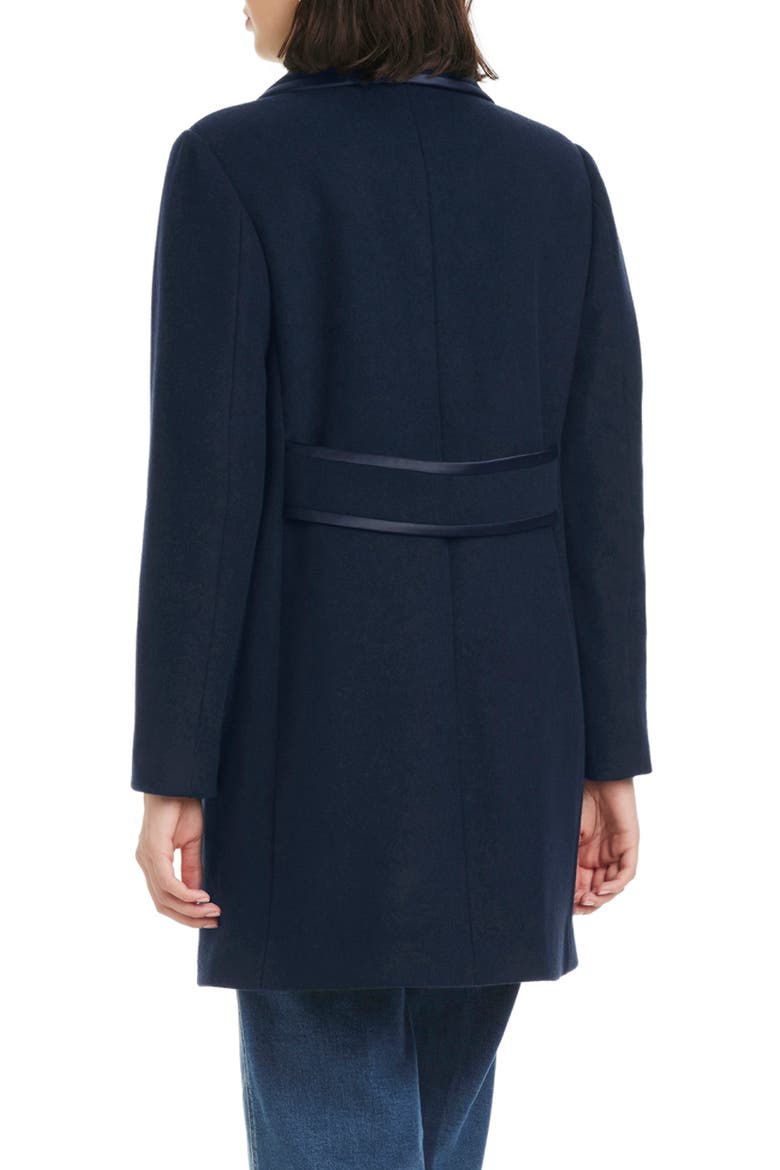 Satin Trim Wool Blend Coat, Alternate, color, PARISIAN NAVY