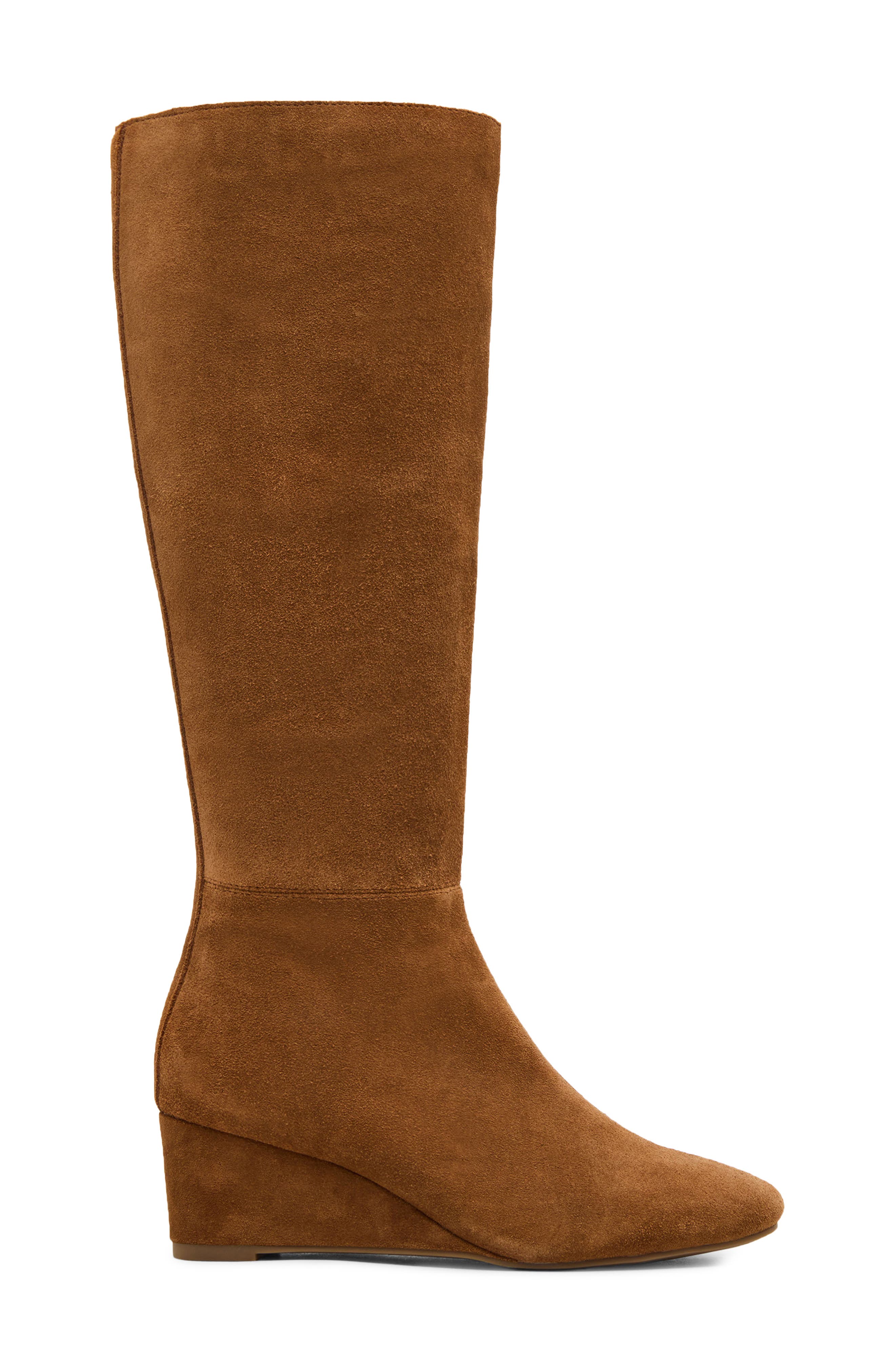 Breena Waterproof Wedge Leather Boot, Alternate, color, CAMEL SUEDE