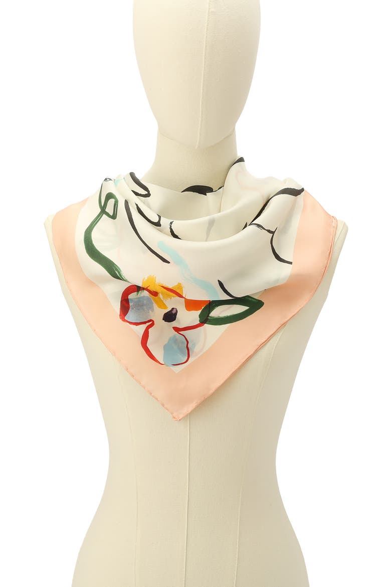 swans print silk square scarf, Alternate, color, IVORY MULTI