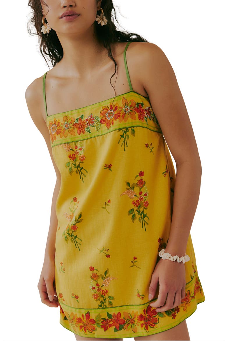 Bali Embroidery Border Floral Minidress, Alternate, color, YELLOW