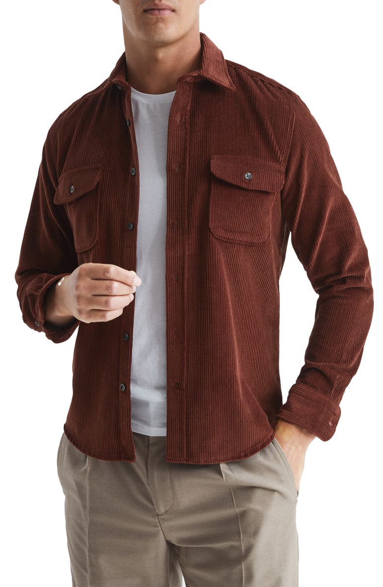Reiss Bonucci Organic Cotton Corduroy Button-Up Shirt, Main, color, 