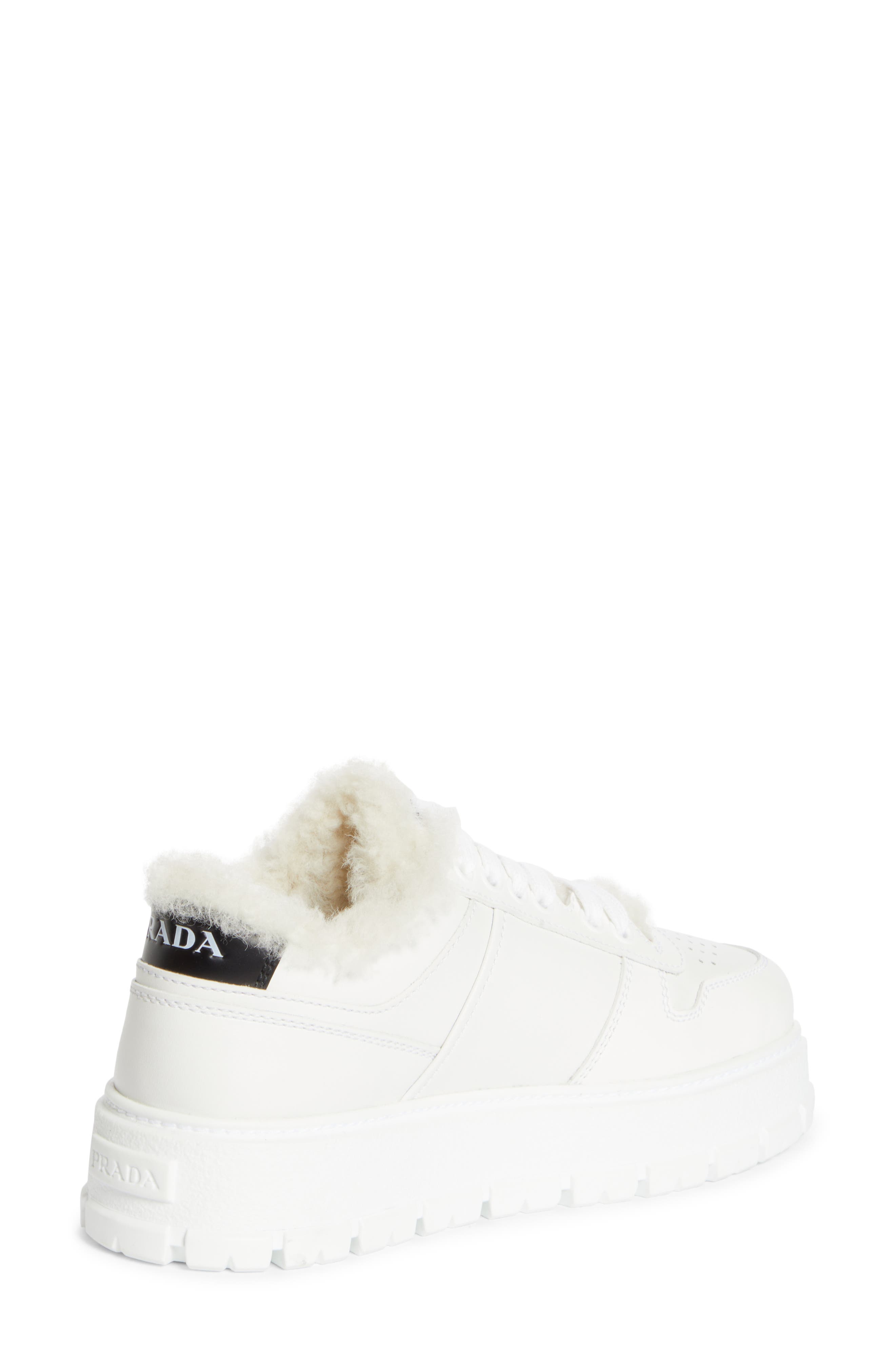 Prada Logo Sport Shearling Lined Platform Sneaker, Alternate, color, 