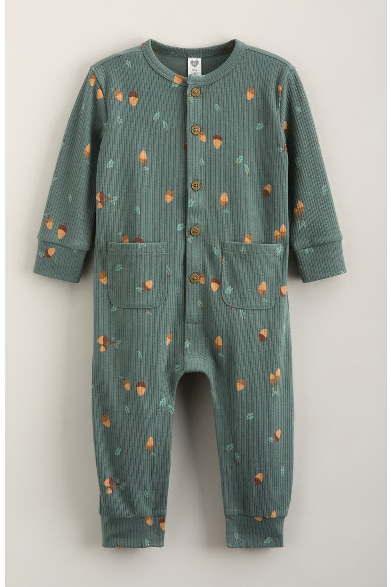 Kids' Pocket Rib Romper, Main, color, GREEN TREE ACORNS