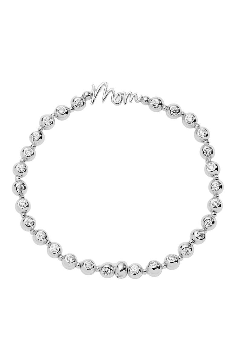 Alex and Ani Mom Elongated Crystal Stretch Bracelet, Main, color, Silver