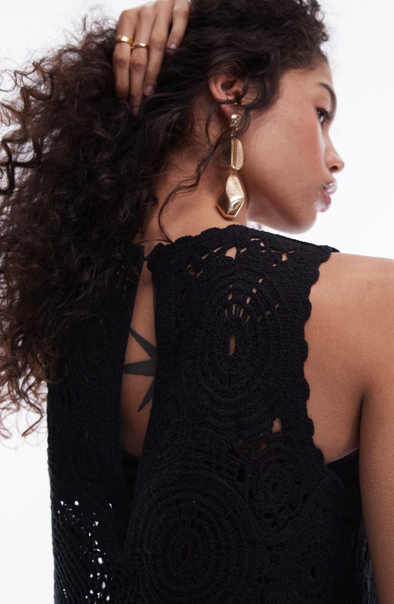 Topshop Sleeveless Crochet Minidress, Alternate, color, Black