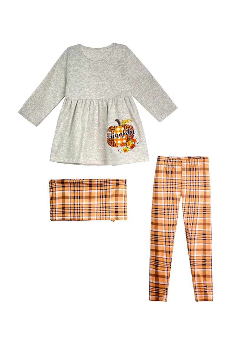 Thankful Pumpkin Tunic, Plaid Leggings And Scarf Set, Main, color, Orange