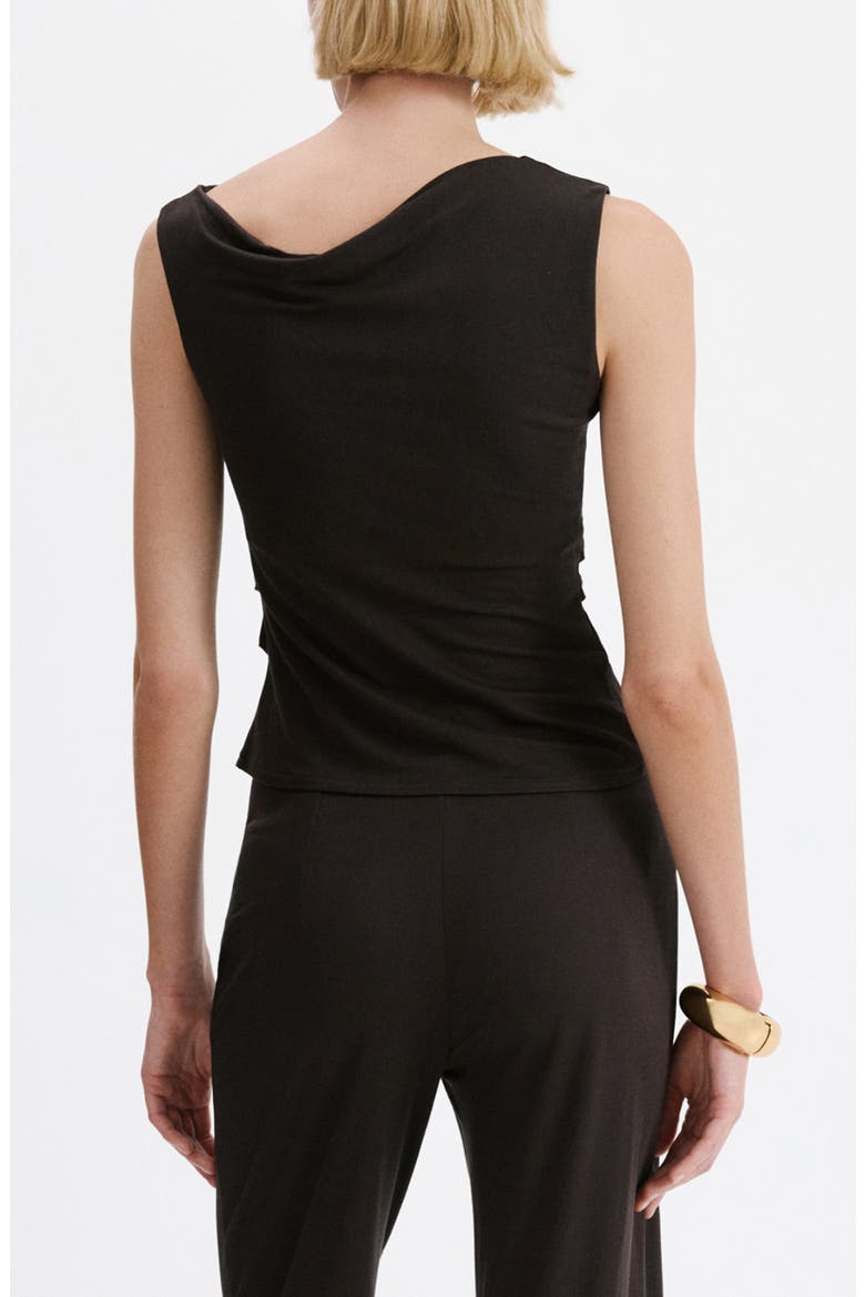Draped Neck Asymmetric Top, Alternate, color, BROWN