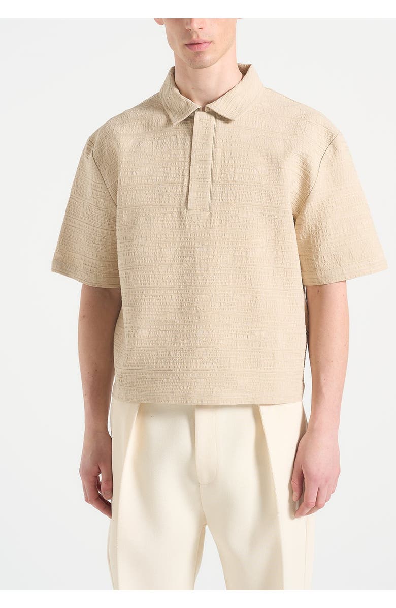 Manière De Voir Simon Boxy Textured Polo Shirt, Alternate, color, Beige