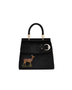 Fable England Deer & Moon Embroidered Black Velvet Tote