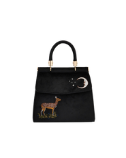Fable England Deer & Moon Embroidered Black Velvet Tote