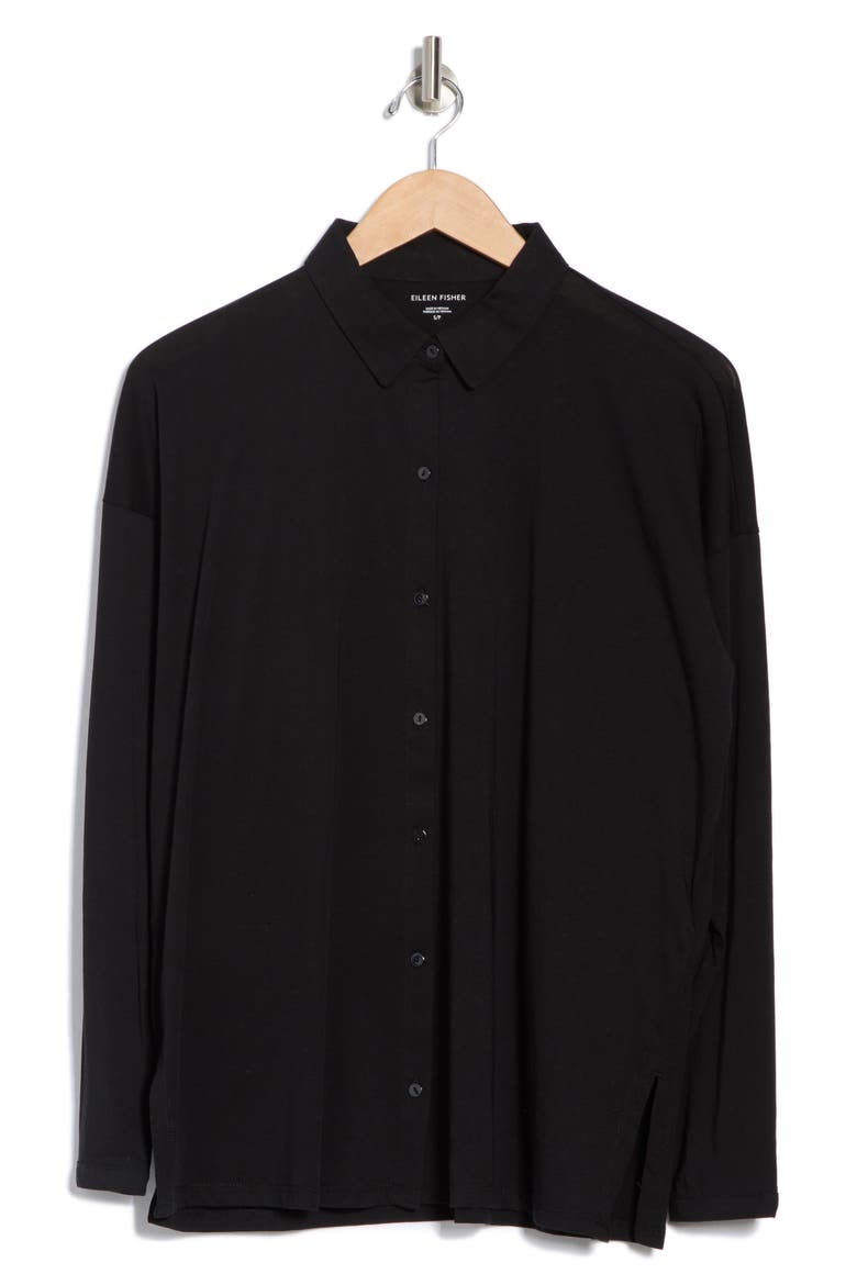 Long Boxy Organic Cotton Button-Up Shirt, Alternate, color, BLACK