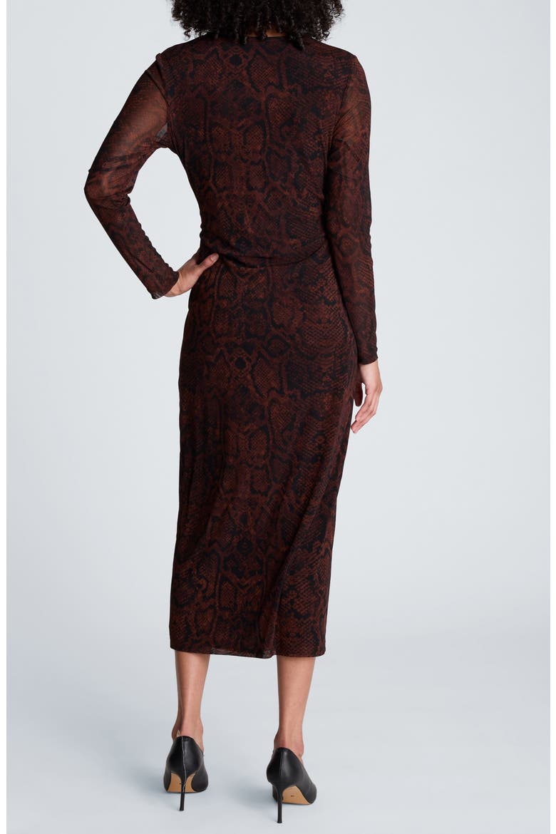 Knot Front Long Sleeve Midi Dress, Alternate, color, MEDIUM BARK MULTI