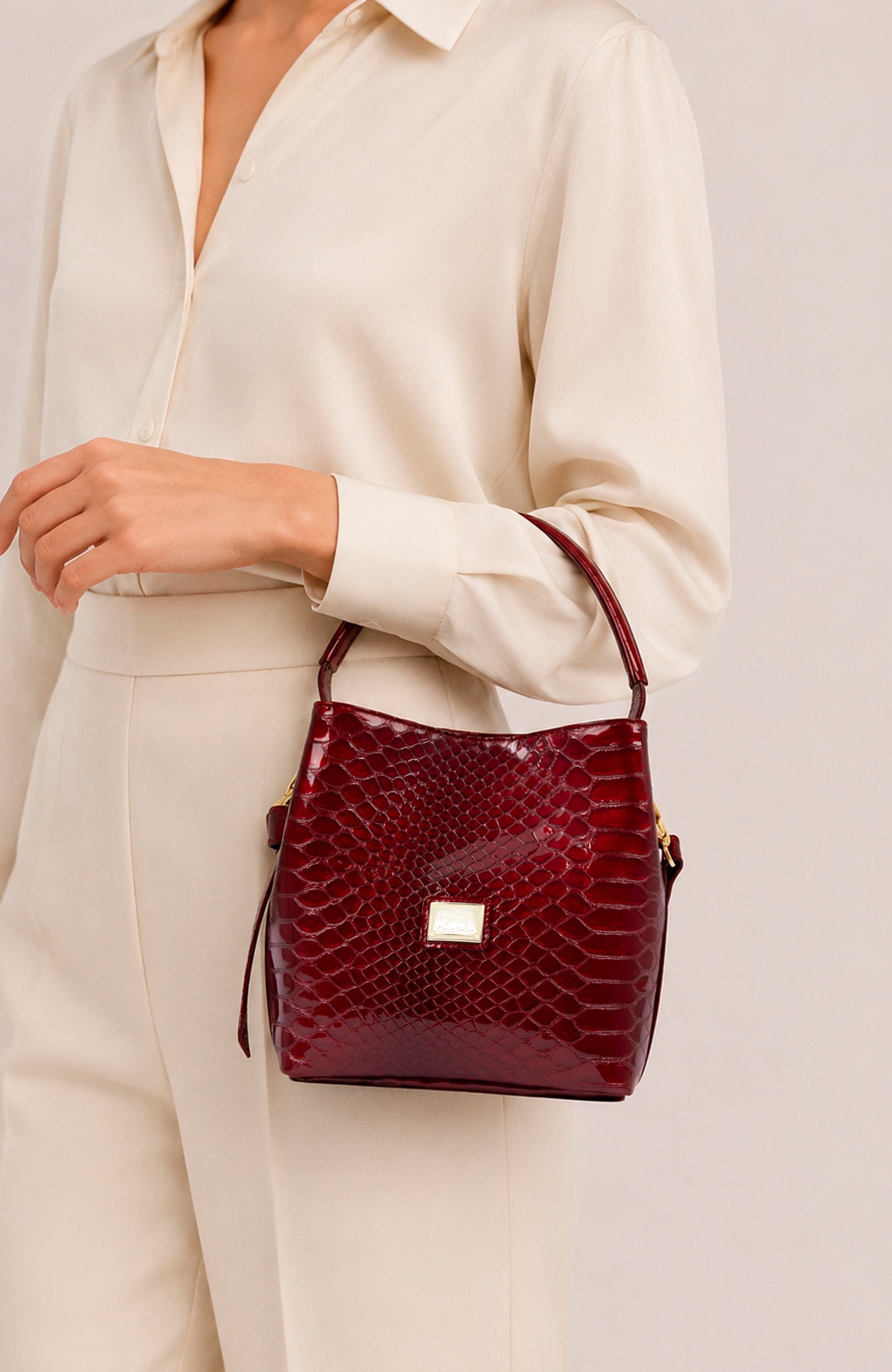 Gallop Patent Leather Bucket Bag 591, Alternate, color, Red