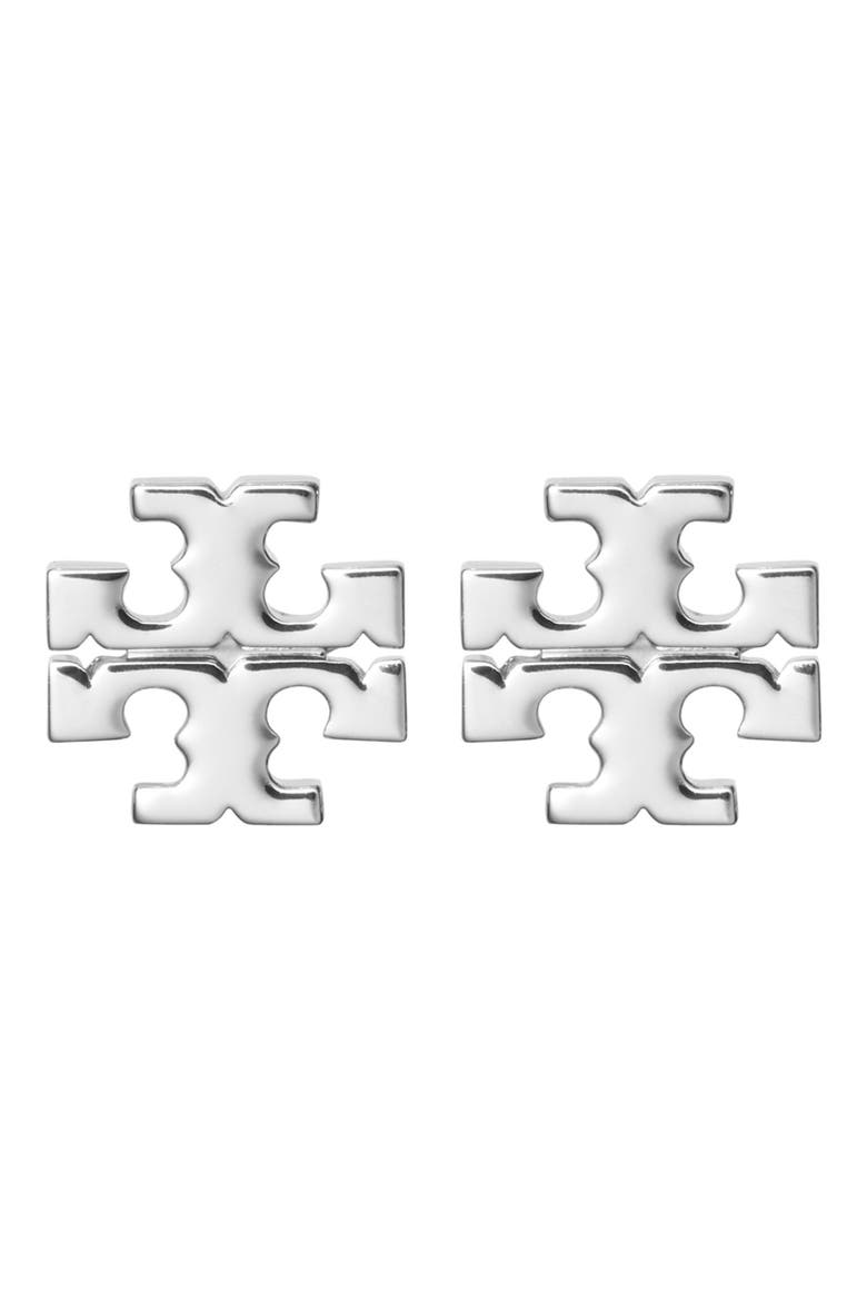 Small Icon Stud Earrings, Main, color, TORY SILVER