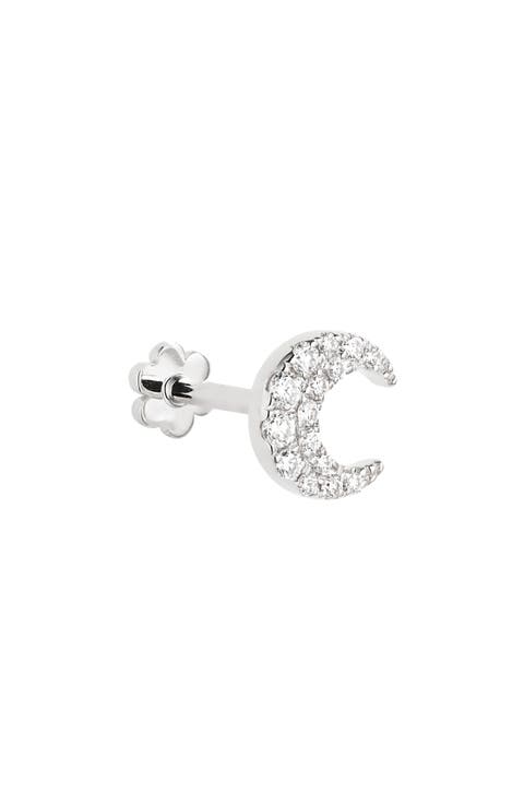 Diamond Moon Threaded Stud Earring
