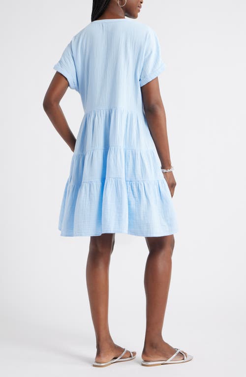 Caslon ® Cotton Gauze Tiered Popover Dress In Blue