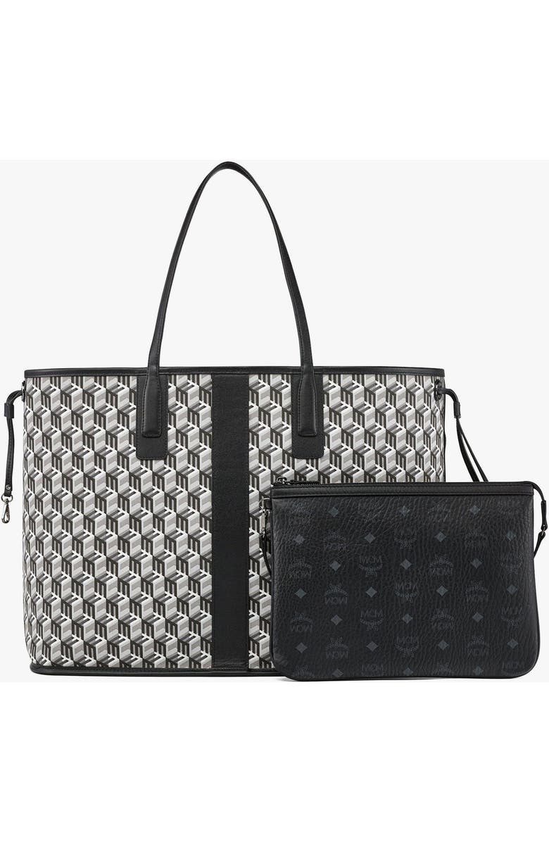 MCM Large Reversible Liz Shopper in Visetos, Alternate, color, Black