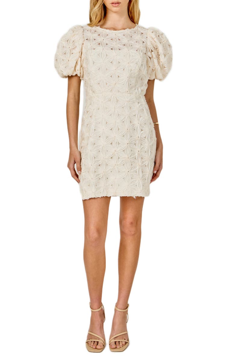 Endless Rose Texture Puff Sleeve Minidress, Main, color, Cream