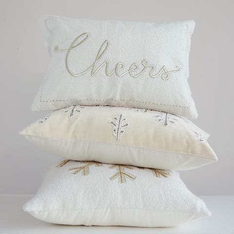 Cotton Boucle Pillow with Embroidered Snowflake and Beads