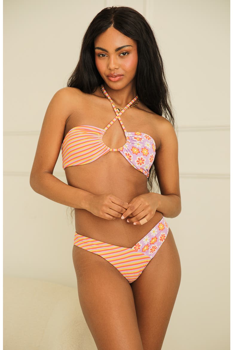 Amalfi String Tie Bandeau Bikini Top, Alternate, color, Strawberry Lemonade/Razzle