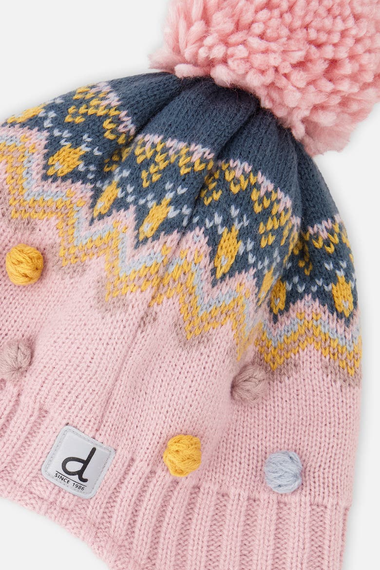 Winter Peruvian Fleece-Lined Braided Pompom Knit Hat, Alternate, color, Pink and Blue Jacquard