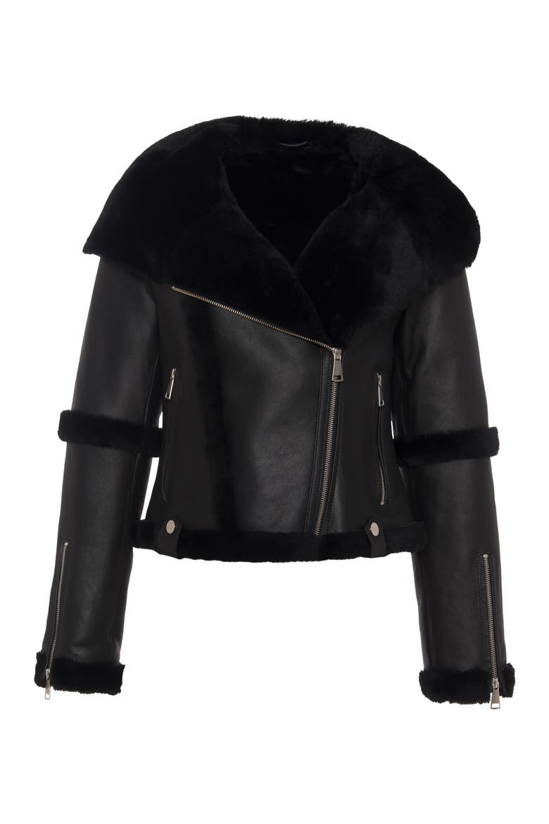 Genuine Shearling Zip Parka, Alternate, color, BLACK