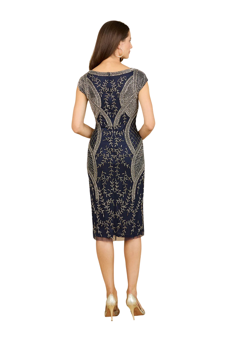 Cap Sleeve Midi Gown with High Neckline, Alternate, color, Navy